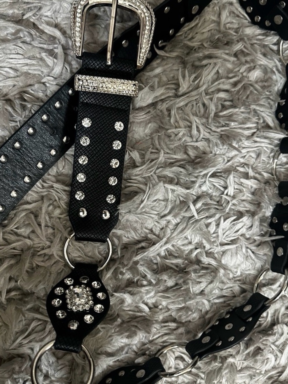 Black Crystal-Embellished Women’s Fashion Belt
